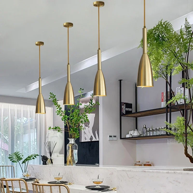 Nordic All-copper Luxury Restaurant Table Lamp Single-ended Simple Modern Single Long-line Minimalist Net Red Bedside Chandelier