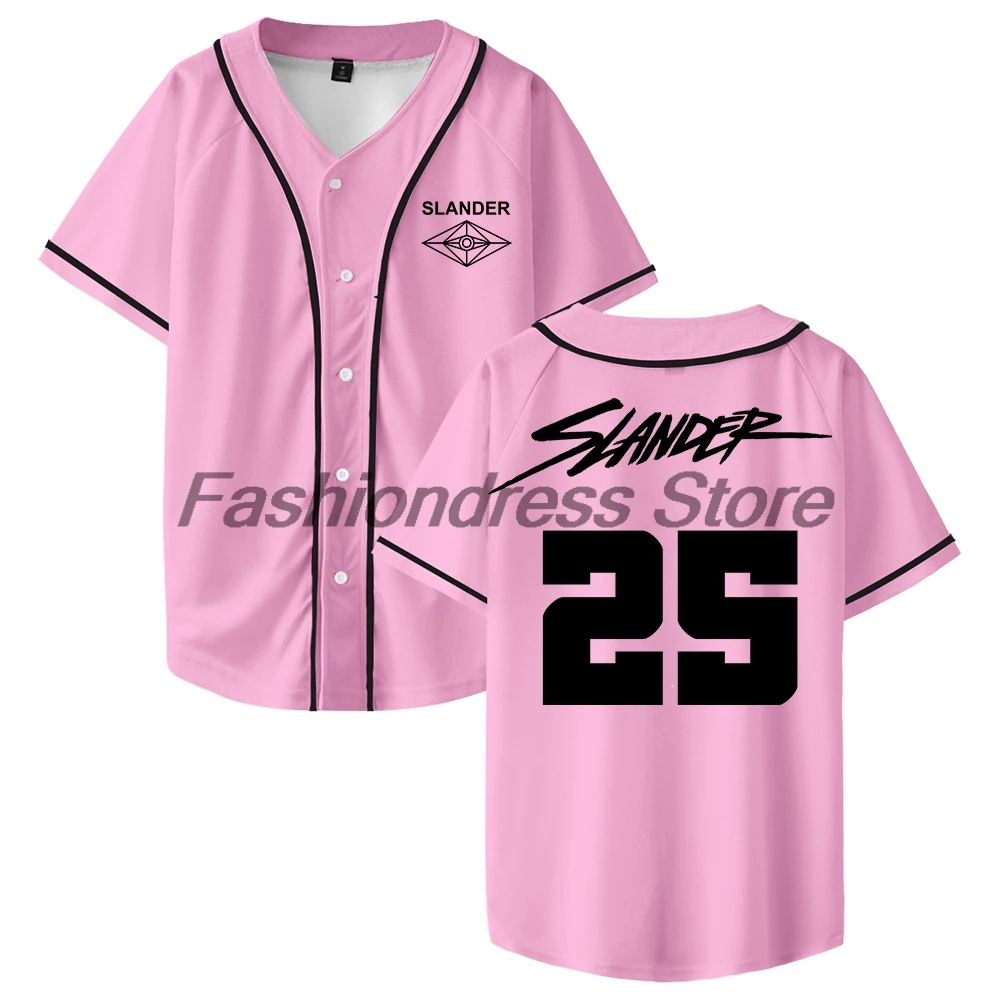 Slander DJ Music Festival Jersey Baseball Jacket Shirts V-Neck Short Sleeve Button-Down Tee Women Men Streetwear Tops