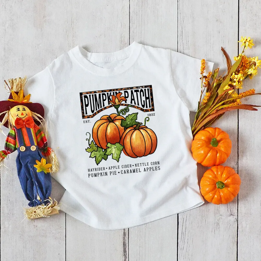 Cutest Pumpkin in The Patch Print Shirt Kids Thanksgiving Halloween Party T-shirt Boys Girls Short Sleeve Tee Child Holiday Tops