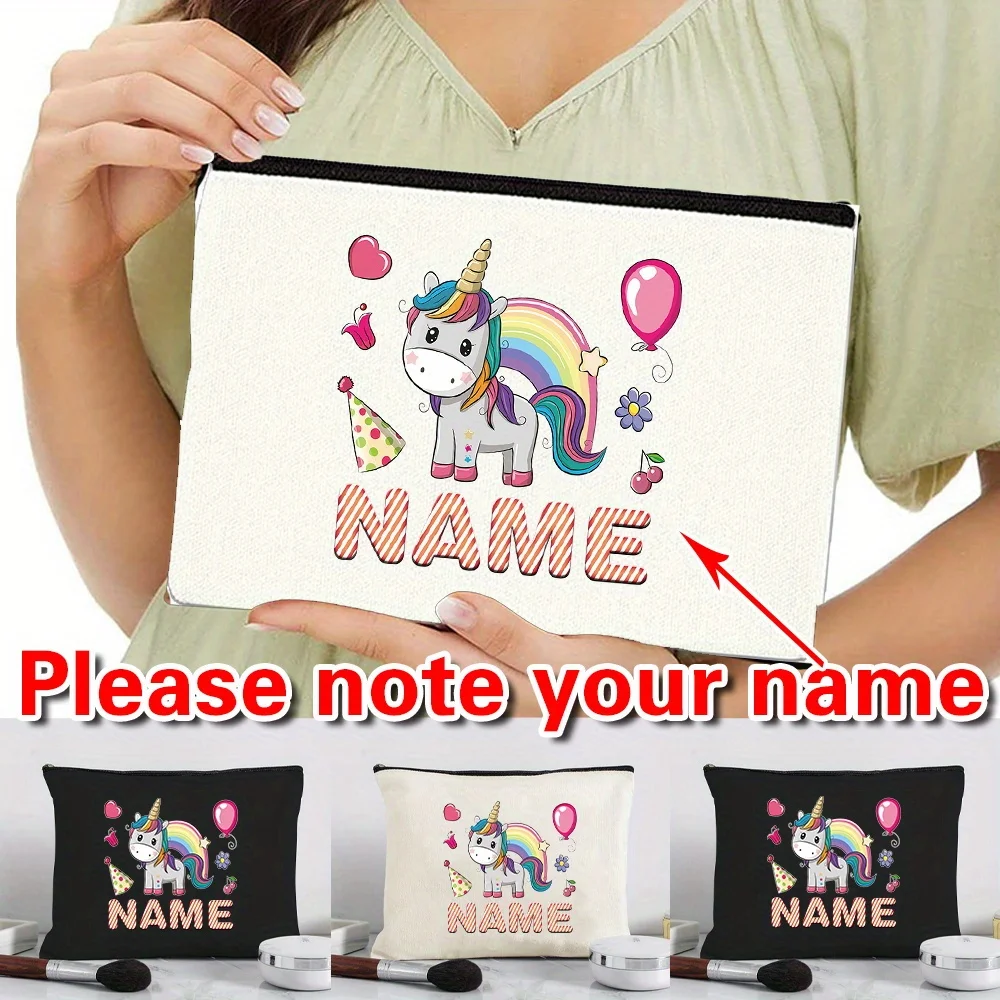 

Personalized Customization Name Canvas Makeup Bag Handbag Storage Bag Portable Travel Makeup Bag Cartoon Series