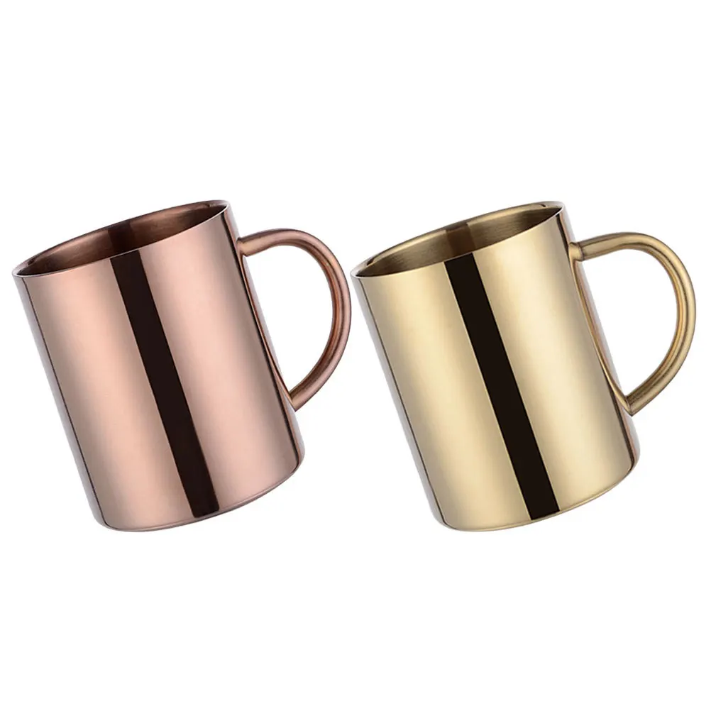 2 قطعة الفولاذ المقاوم للصدأ مزدوجة الجدار المعادن القهوة القدح مجموعة الشاي كوب ماء مقبض التخييم السفر القدح دائم العملي #2