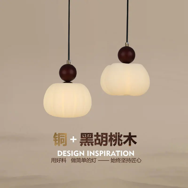 Japanese retro brass bedroom bedside chandelier light luxury bar counter entrance corridor window B & B walnut small chandelier