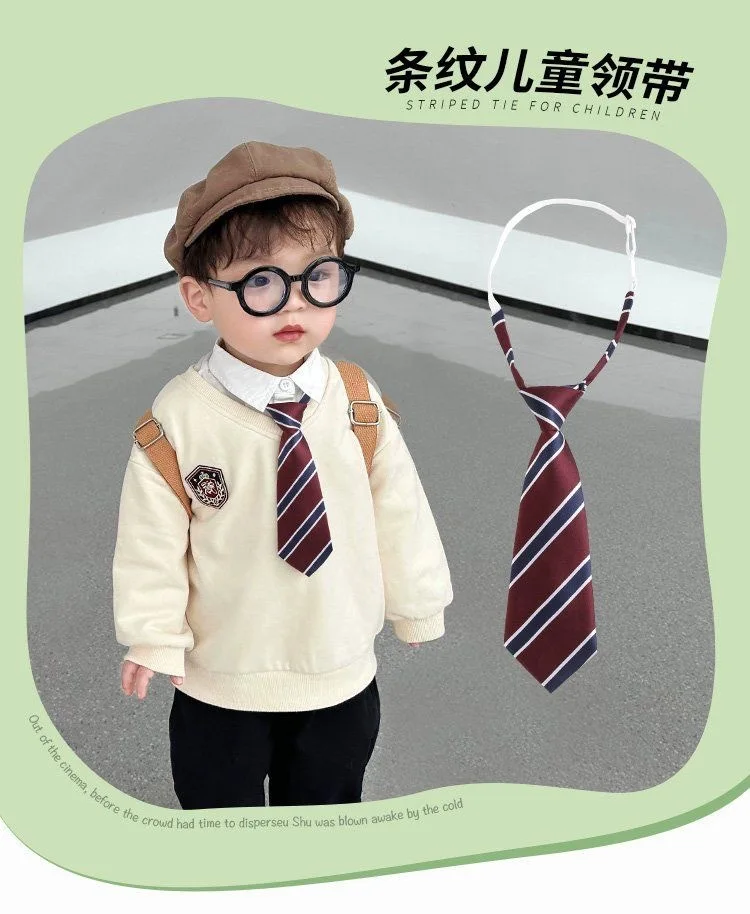 

Children's Tie Boys and Girls Short Instagram Free Stripe Kindergarten Performance Student Class Dress Performance British Style