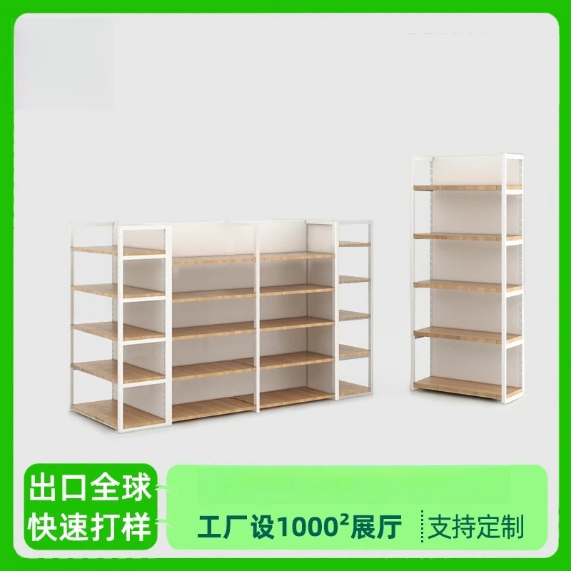 Supermarket shelves four columns wood laminate single and double-sided convenience store snack display rack