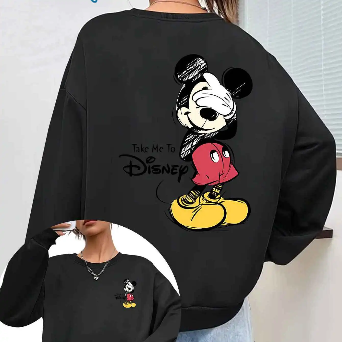 

Disney Mickey Mouse Jumper Fashion Oversized Unisex Crew Neck Sweater Autumn and Winter Fleece Casual Versatile Street Wear