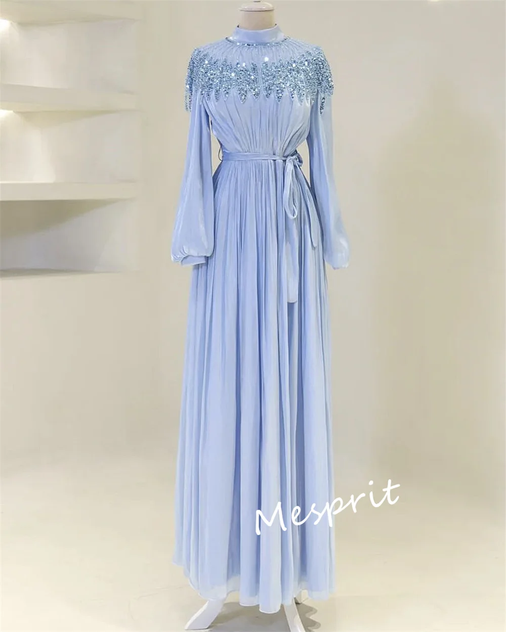 Vestidos largos acampanados de cuello alto con pliegues y lentejuelas de gasa personalizados, vestido de noche clásico para ocasiones a medida, brillo exquisito