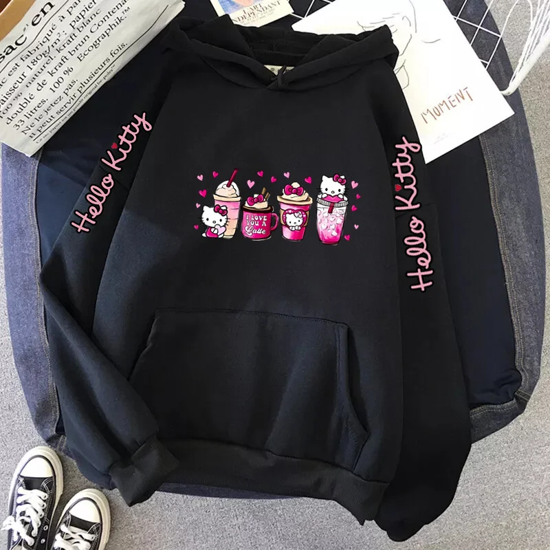 Sudadera con capucha de HelloKittys para mujer, ropa de manga larga Y2k, Harajuku, Kawaii