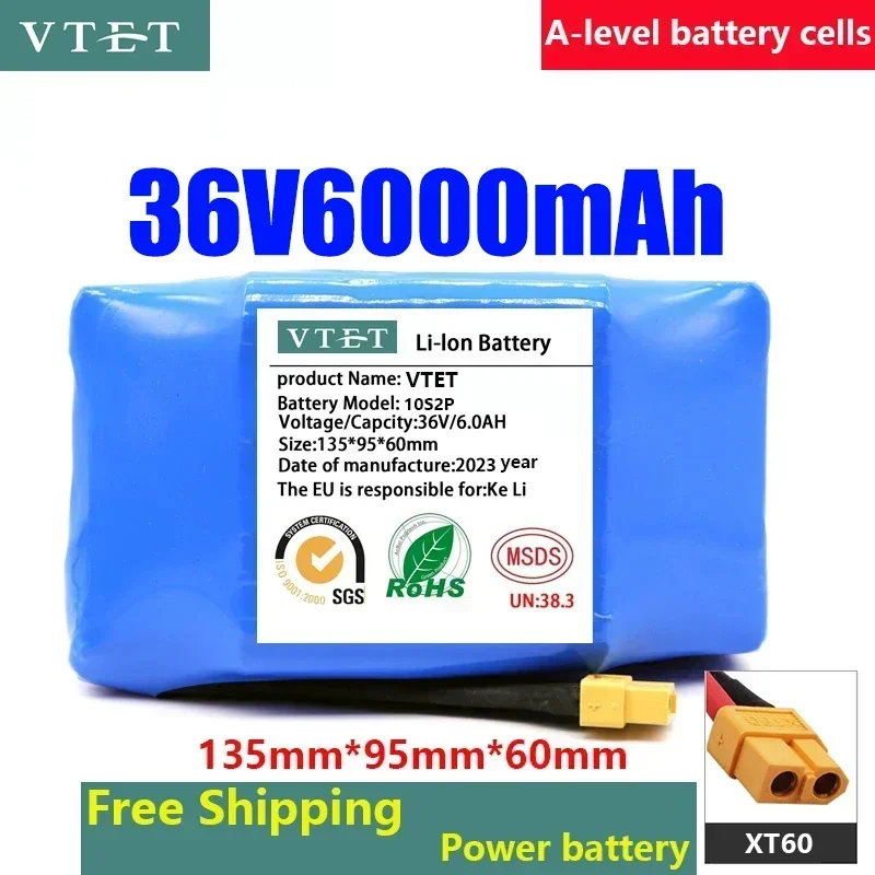 

2024 New 100% Original 36v 6.0Ah Lithium Battery 36V 6000mah Scooter Twist Car Battery 10s2p Battery 6000mAh Lithium Ion Pack