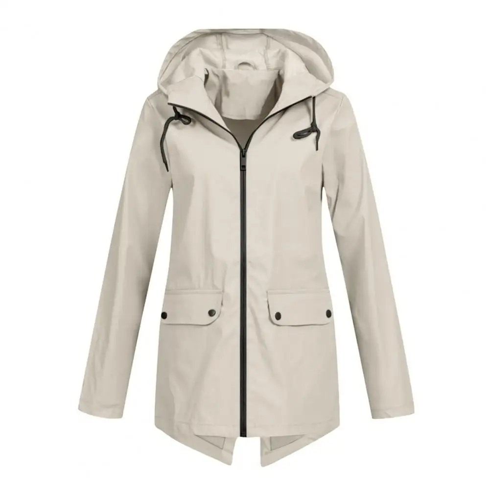 

Women Mid-length Coat Stylish Women's Windproof Hooded Coat with Drawstring Closure Patch Pockets for Fall Winter Outdoor Wear