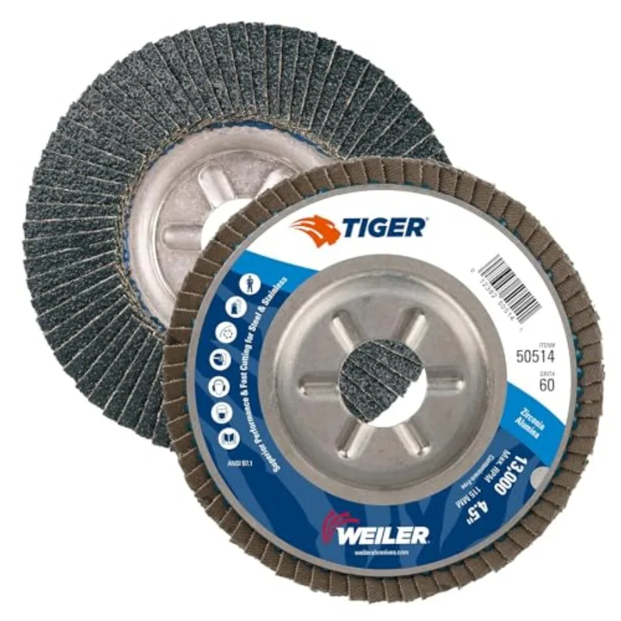 

50514 Tiger Abrasive Flap Disc Type 29 Round Hole Aluminum Backing Zirconia Alumina 4-1/2" Dia. 60 Grit Pack of 10