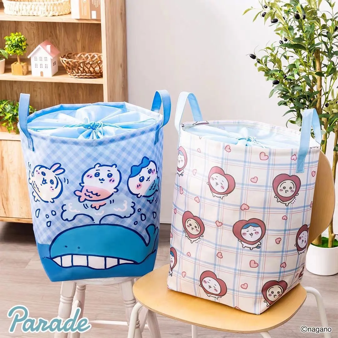 Large Capacity Storage Bin Laundry Basket with Drawstring Gathered Opening Foldable Hachiware Household Sundry Items Storage