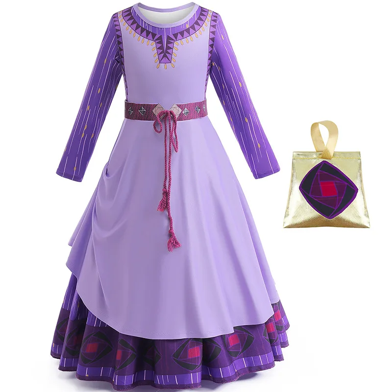 

Girls Movie Character Dress Cosplay Halloween Children Adult Purple Long-sleeved Dress Parent-child Carnival Party Clothing Set