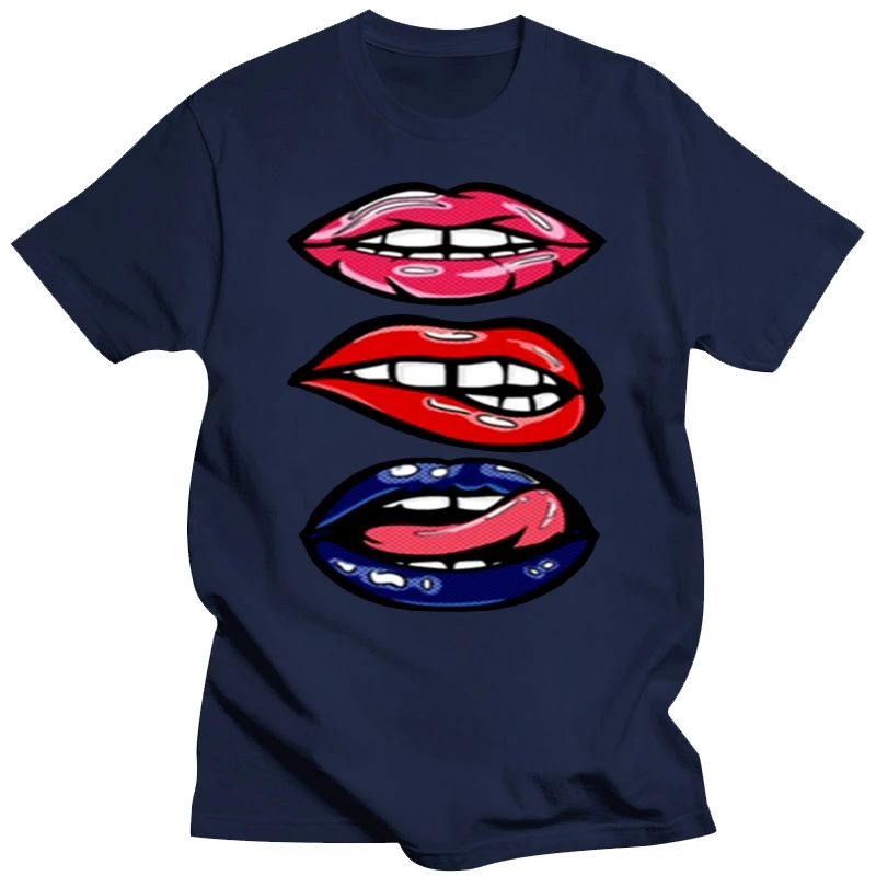 Fashion Pop Art T-Shirt, Biting Red Lips Kiss Tee Tshirt Man 100% Cotton Cool Male Comics Men T Shirts 2020 Short-Sleeve