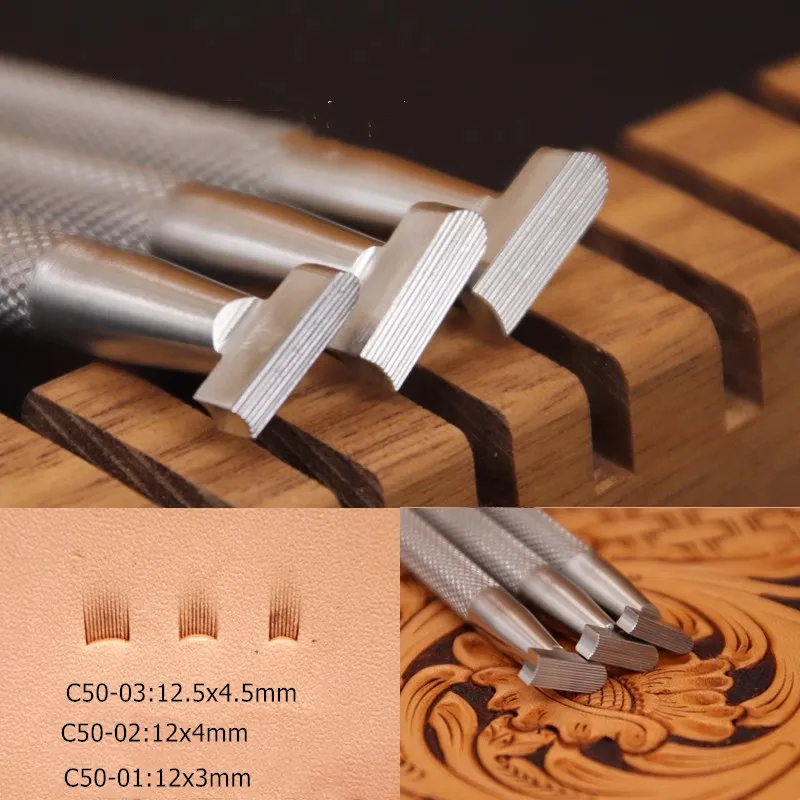 

Type C Floral Shading Line Stamp - 12x3/12x4/12.5x4.5mm 304 Stainless Steel For Leathercraft | Vertical Grain Embossing Tool