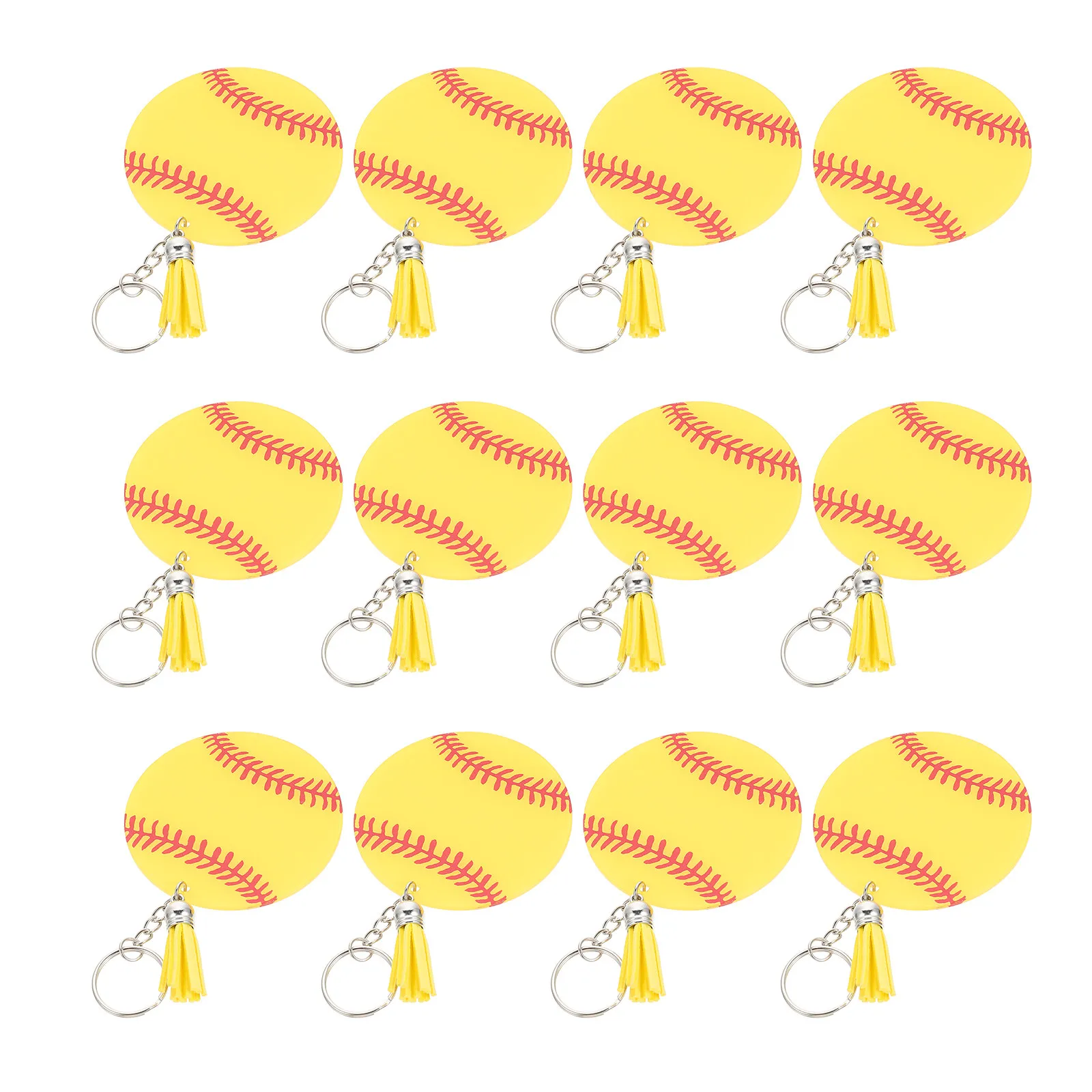 12Sets Baseball Keychains Acrylic Material Compact Key Hanging Decoration Fashion Tassel Keyring for Men Women Sports