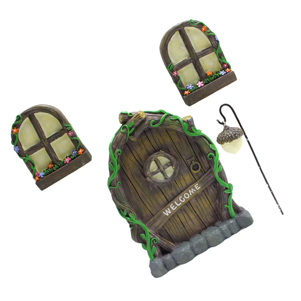 

Resin Window Door Decor Mini Scene Fairy Garden naments Solar Lantern Props Outdoor Statue Miniature Luminous Model
