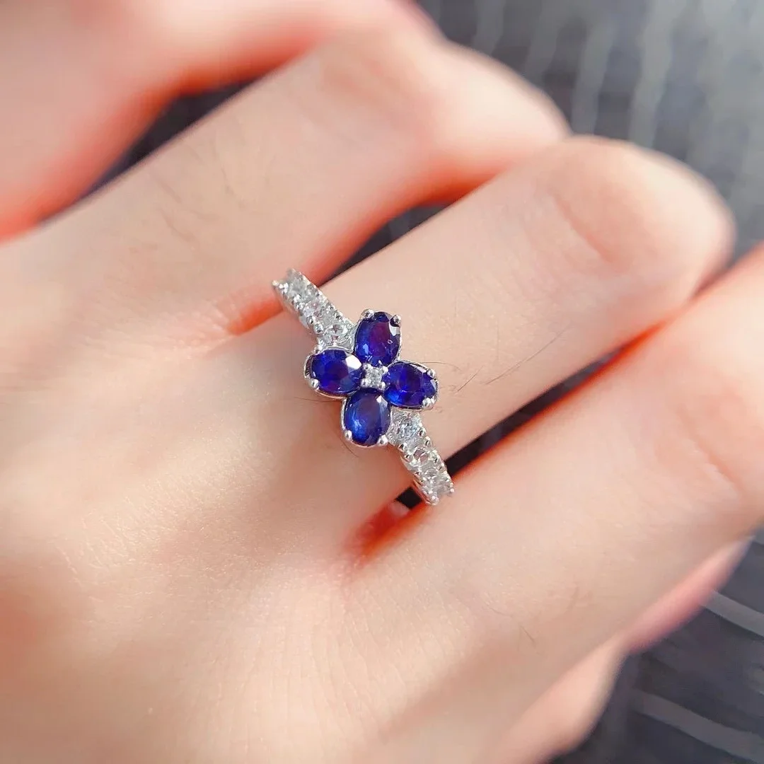 

Natural Blue Sapphire Ring for Girl 3mm*4mm Total 0.5ct Sapphire 925 Silver Ring with 3 Layers 18K Gold Plating