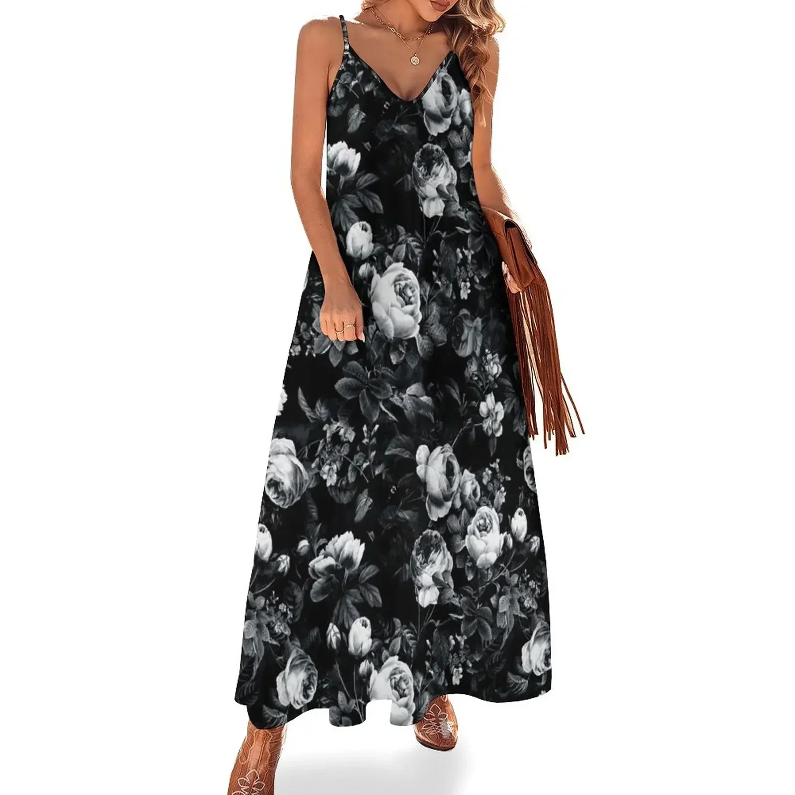 

Roses Black and White Sleeveless Dress dresses women summer 2025 summer dress daily Dress