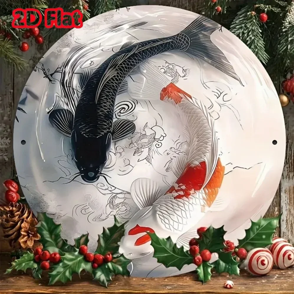 2D,Elegant Black and White & Red-Orange Koi Fish Designs - Durable Iron Material, Perfect for Home, Office, Restaurant or Bar