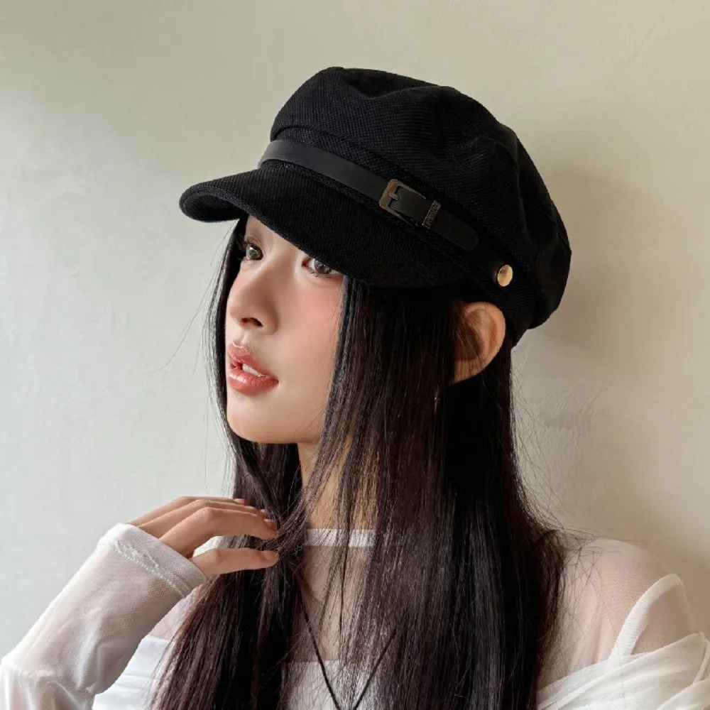 

Fashion Vintage Belt Buckle Beret Leisure Flat Octagonal Cap Newsboy Casual Painter Hat Streetwear
