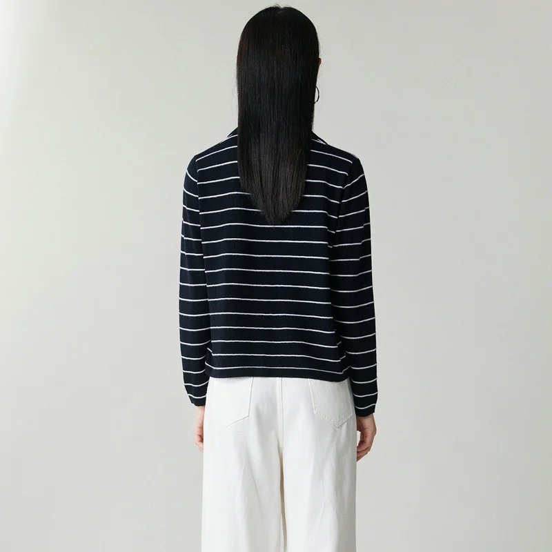 Autumn and Winter New 100% Pure Cashmere Women's Striped Half High Collar Sweater Fashionable Warm and Slimming Knitted Base Hoo