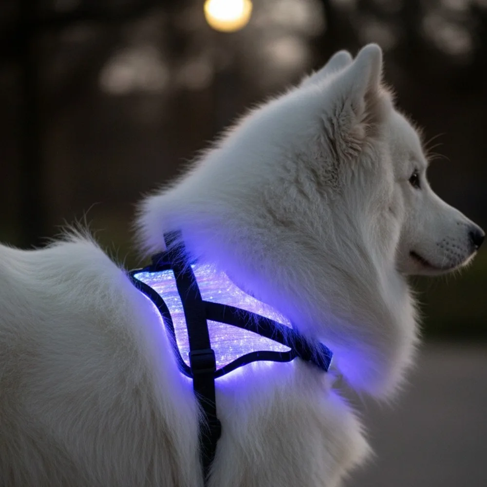 Luminous Pet Chest Harness Visible Walking Dogs At Night USB Fast Charging Dog Chest Harness Glowing Pet Products Supplies