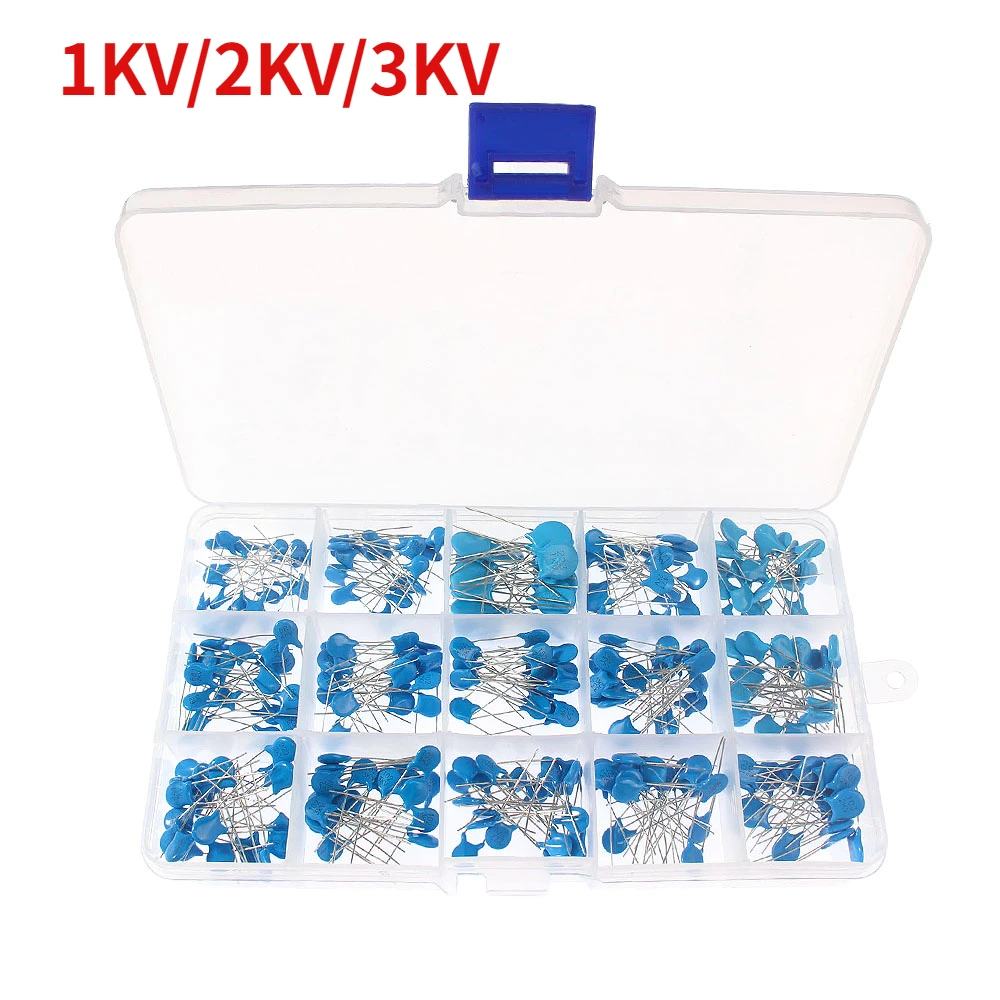 300pcs/box 1KV 2KV 3KV High Voltage Ceramic Capacitors Kit 15 Values 1nF 2.2nF 10nF 22nF 0.47nF 102 222 472 103 223 152 332