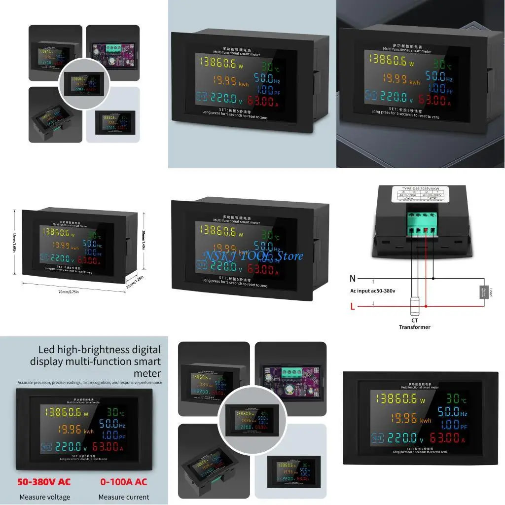 

L8RC Clear Readout Multifunction Meter Current Power Electric Energy Monitors
