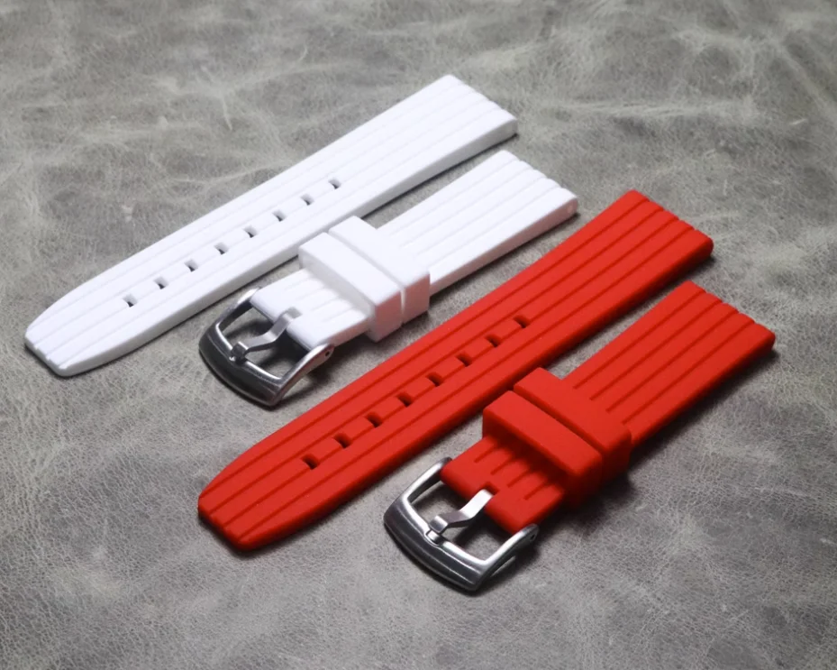 White Yellow Red Soft Waterproof 21mm 22mm Fluorine Rubber Strap Replacement Watchbands Watch Band Lady Men Silica Gel Bracelet