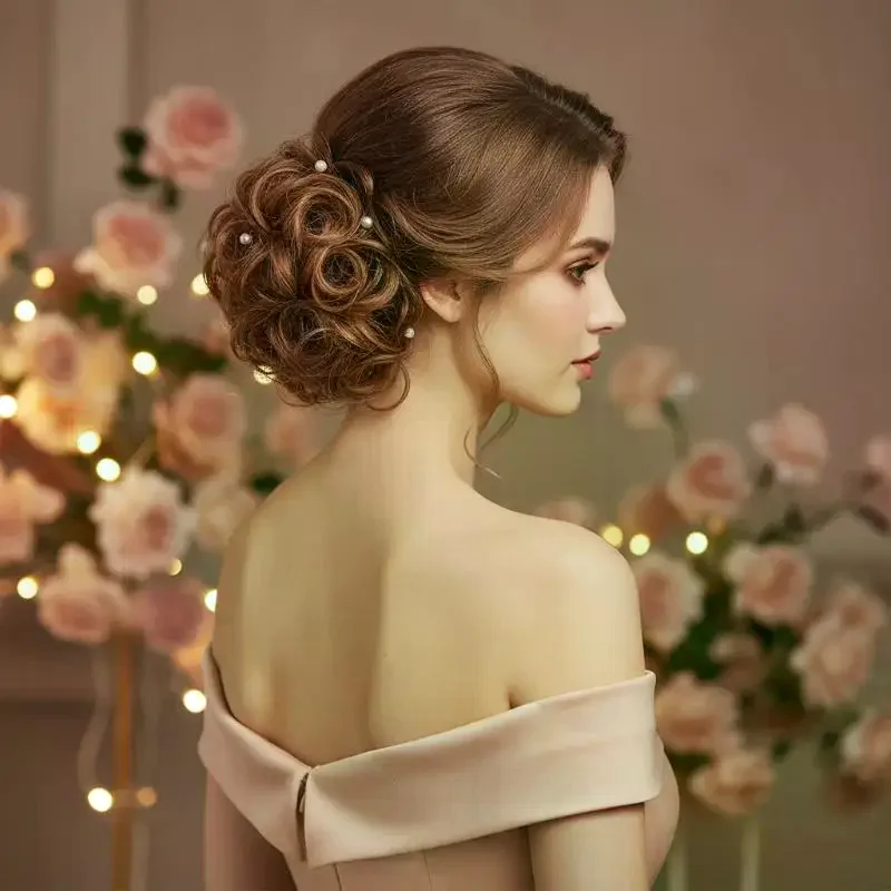Synthetic Elegant Messy Curly Elastic Rubber Band Hair Bun Fluffy Suitable Tousled Hairpiece Elastic Band Chignon Scrunchie