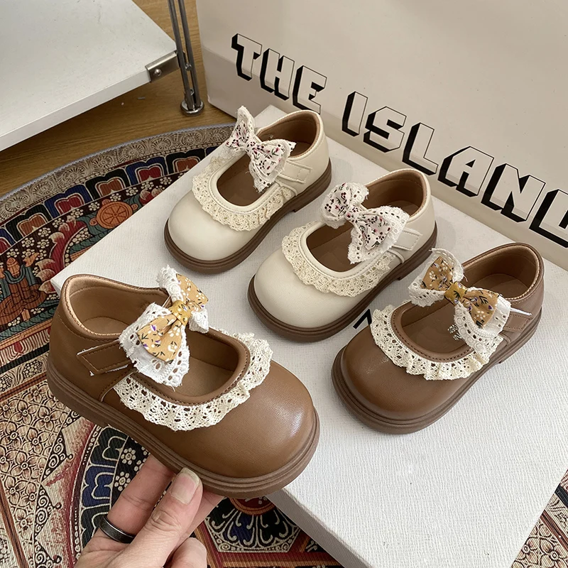 

Butterfly Knot Flower Children Flats Girls Leather Shoes Spring Autumn Kids Dancing Shoes For Girl Soft Flexible Toddler Shoes