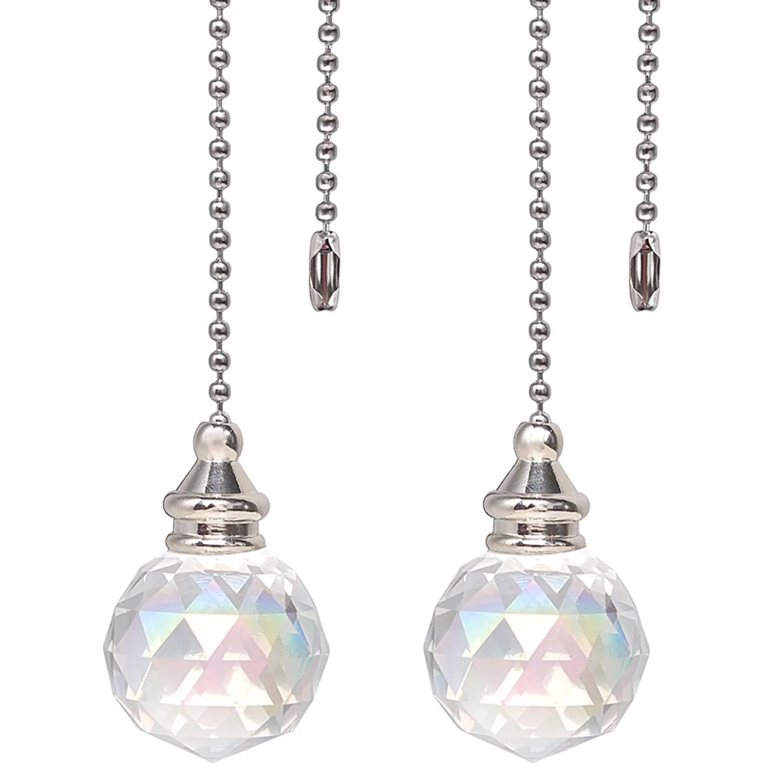 Ceiling Fan Pull Chain, 2pcs AB Coat 30mm Crystal Prism Ball Fan Pull Chain, Fan Pulls Set with Connector Ceiling Fan Pull Chain