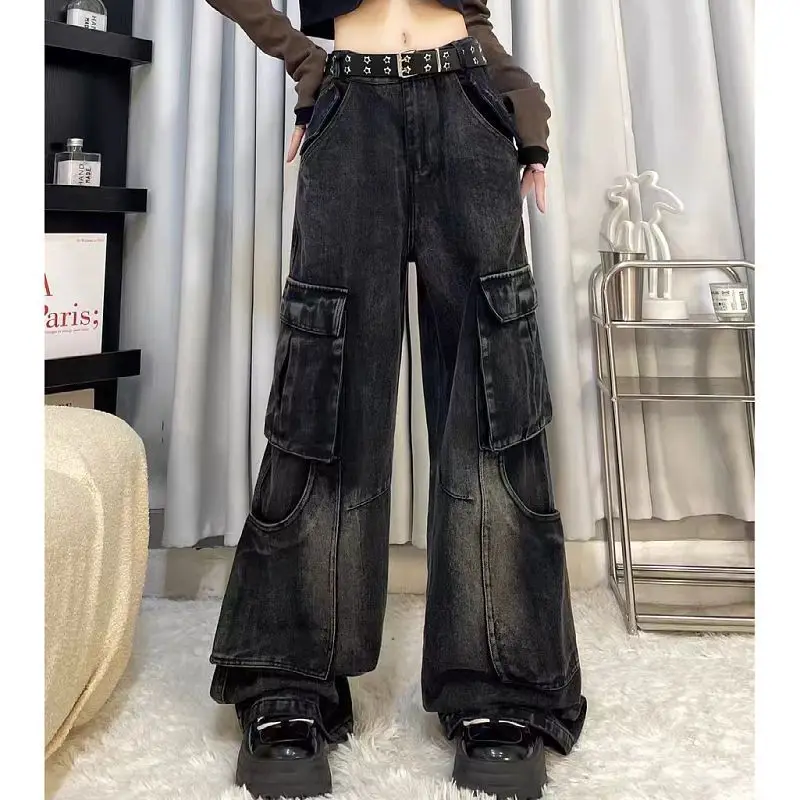 High Street American High end Design Autumn Men and Women Work Wear Straight Leg Pants New Loose Retro Floor mopping Jeans y2k