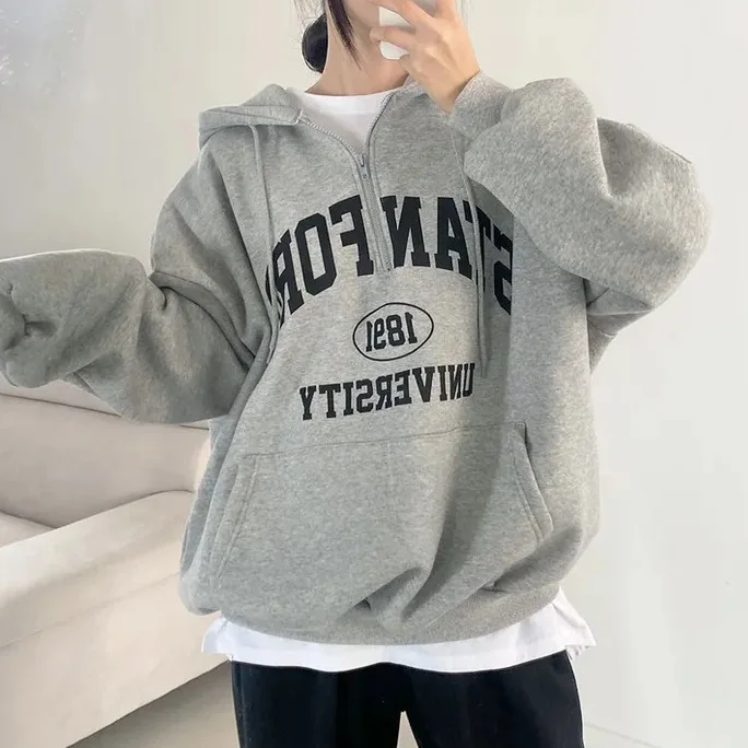 2024 Women Cotton Hoodie Letter Print Fleece Hooded Shirt Oversized Designer Pullover Sweatshirt Autumn Spring Clothing