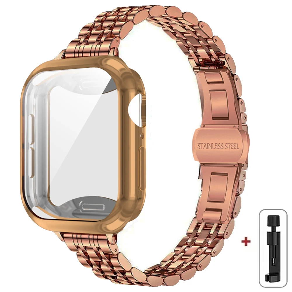 Metal Band+Case for Apple Watch Ultra 2 Strap 49mm 42mm 41mm 45mm 40mm 44mm TPU Cover Bracelet For Iwatch Series 9 8 7 6 SE 5 4