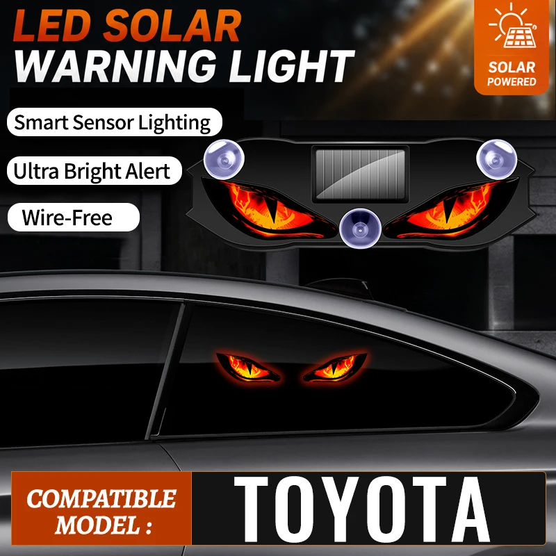 Fits For Toyota 【Solar Powered】 Devil Eye Blinking Car Light Vibration Sensor Car Ambient Light Triangle Window LED Decoration