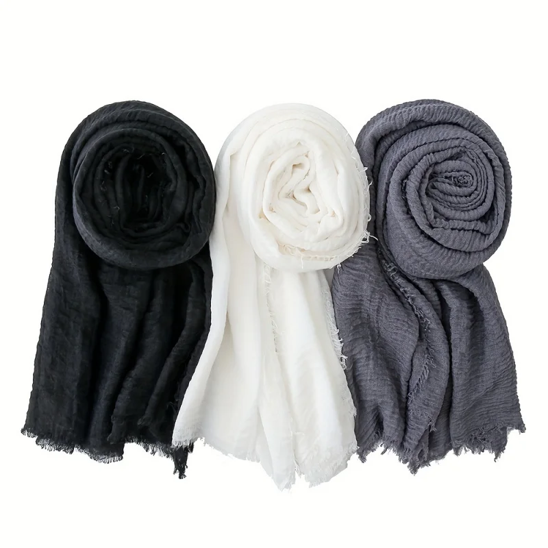 

3 Single Color Scarf Set Simple Versatile Shawl Thin Breathable Headscarf