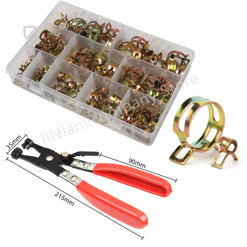 100/115/155/165pcs Hose Clamp+Plier Inner Diameter 6-22mm Manganese Steel Galvanized Spring Elastic Steel Buckle Water Pipe Hoop