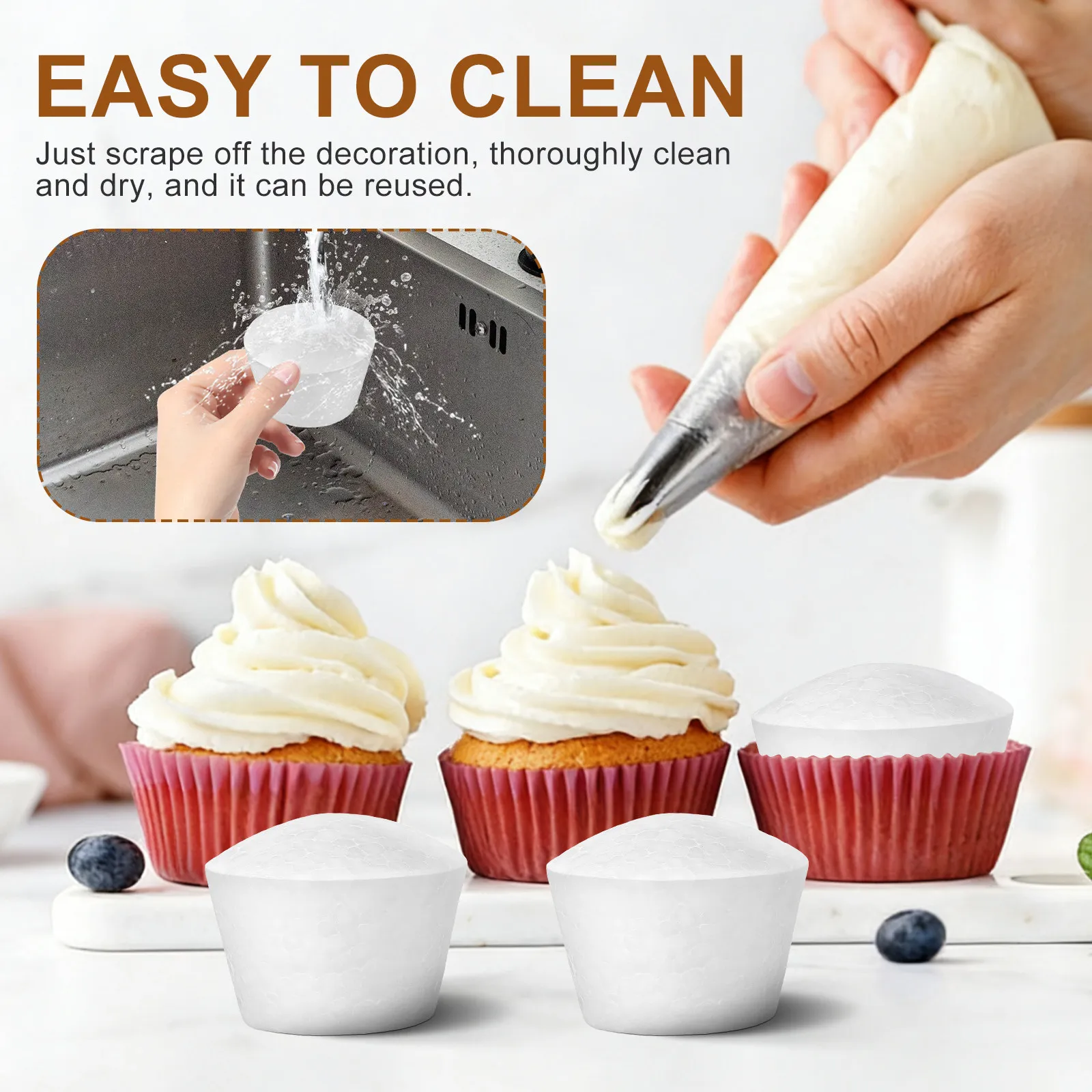 20Pcs Lightweight Foam Cupcake DIY Models Small Cake Decorating Practice Tools Reusable Simulated Cake Props for Wedding Display