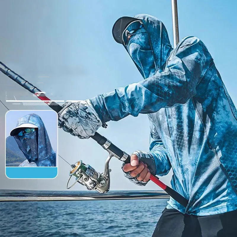 التمويه الصيد ملابس الحماية من الشمس الرجال الحرير الجليد الصيف رقيقة جدا غطاء الصيد في الهواء الطلق تنفس تجفيف الشمس الملابس