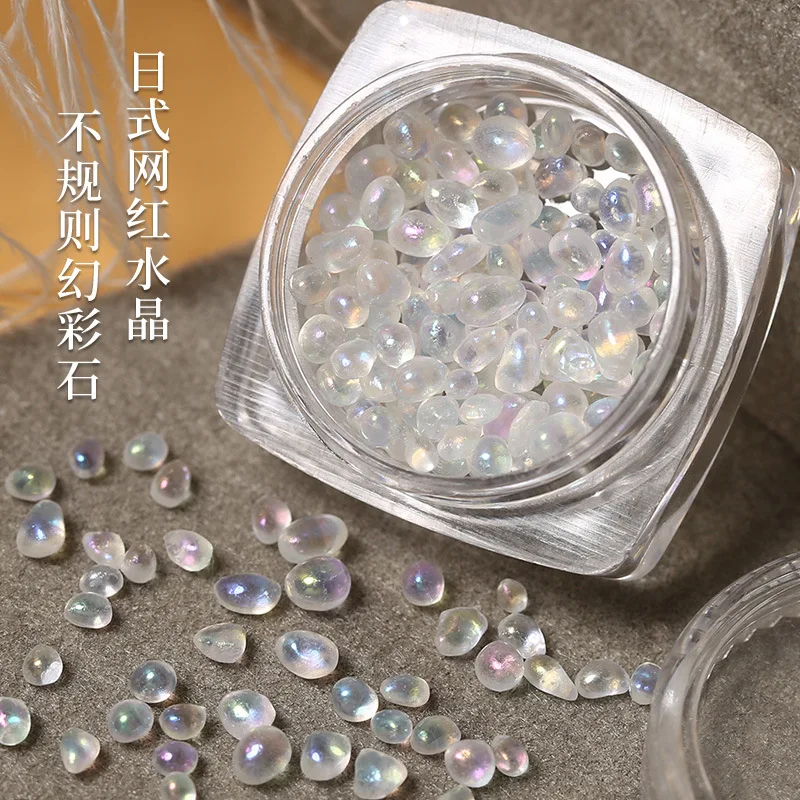 1 Jar Mix Size Aurora Magic Mermaid Crystal Bubble Beads Irregular Stones Nail Art Rhinestones Jewel Decorations Manicure Charms