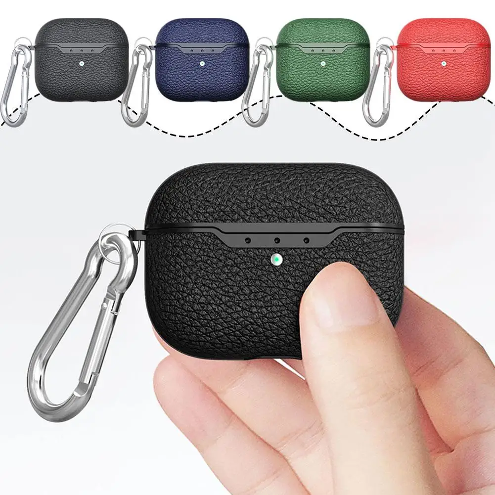 For AirPods 4 Case Anti-slip Lychee Pattern Carbon Fiber Texture Shockproof Washable Protective Earphone Cover for AirPodsP Y5N5