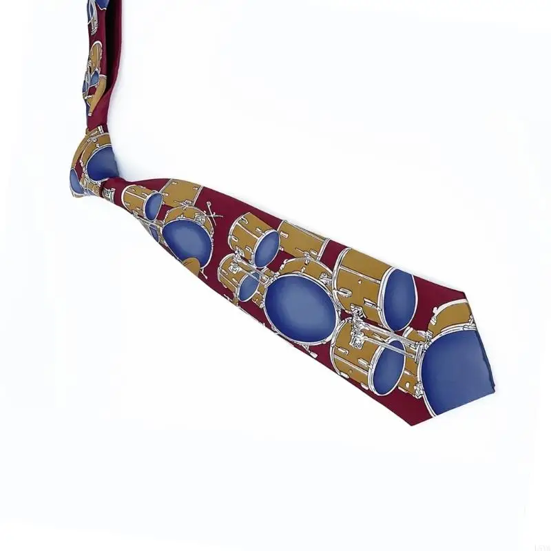 تتميز L5ya Lightweight Men's Necktie بالغيتار الديناميكي ورسومات الطبل المعاصرة للتصميم اليومي