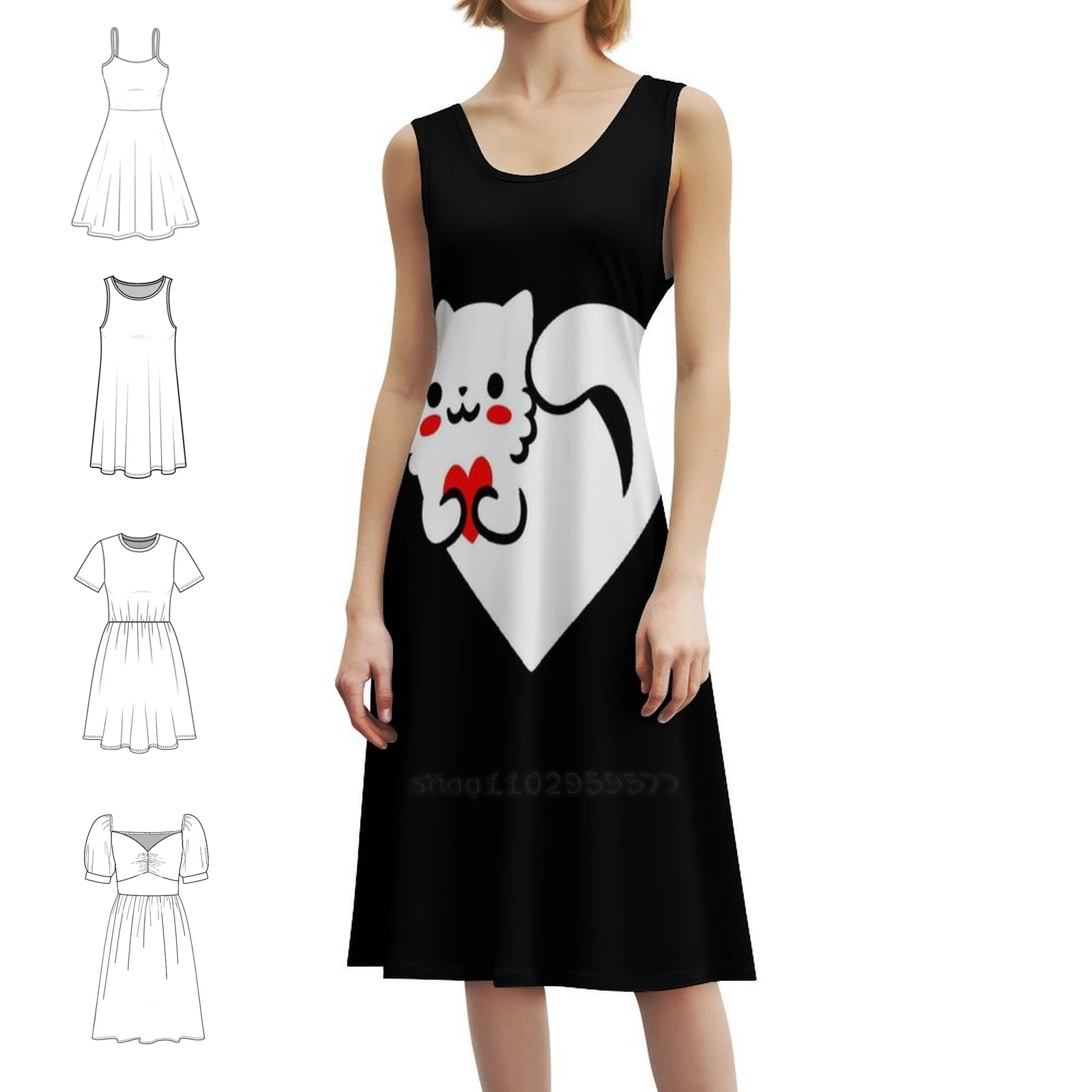 Sweet Cat Boho Chic Dress Elegant Fashion Beach Wedding Party Gown Cat Cats Kitten Kittens Love Heart Female Clothing