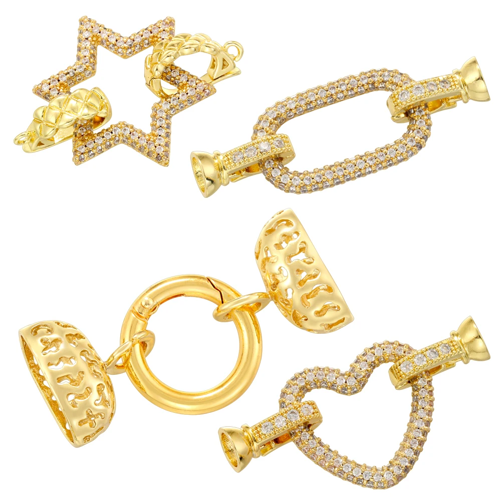 

ZHUKOU 18K Gold Plated Inlaid CZ Stone Jewellery Connecting Clasp DIY Handmade Accessories Bracelet Connector: VK273-VK276