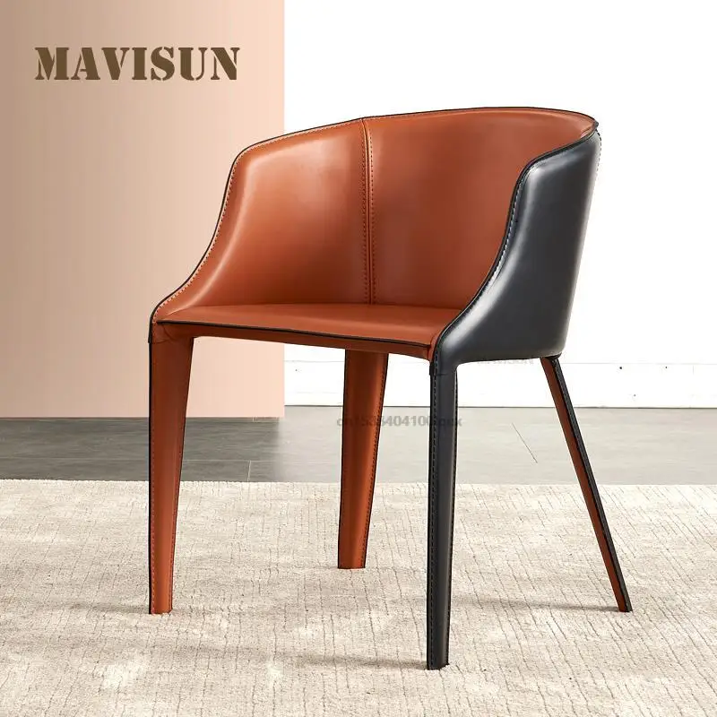 Nordic Style Dining Chair Leather Orange Home Modern Light Luxury Designer Simple Hotel Backrest Italian Negotiation Chair