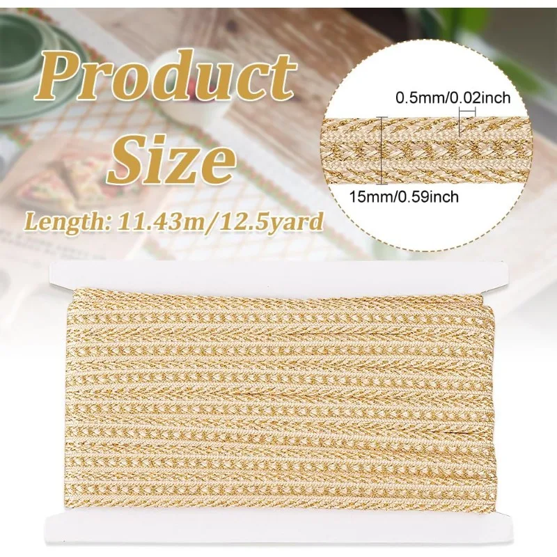 12.5Yard 15mm Wide Braid Trim Pale Goldenrod Polyester Decorative Braid Ribbon Sewing Military Bullion Braid Trim for Home