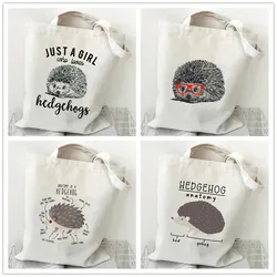 Cartoon Animal Lady Tote Bag Hedgehog Women Shoulder Bags Large Capacity Shopping Shopper Handbag Resuable Girl Canvas Handbags