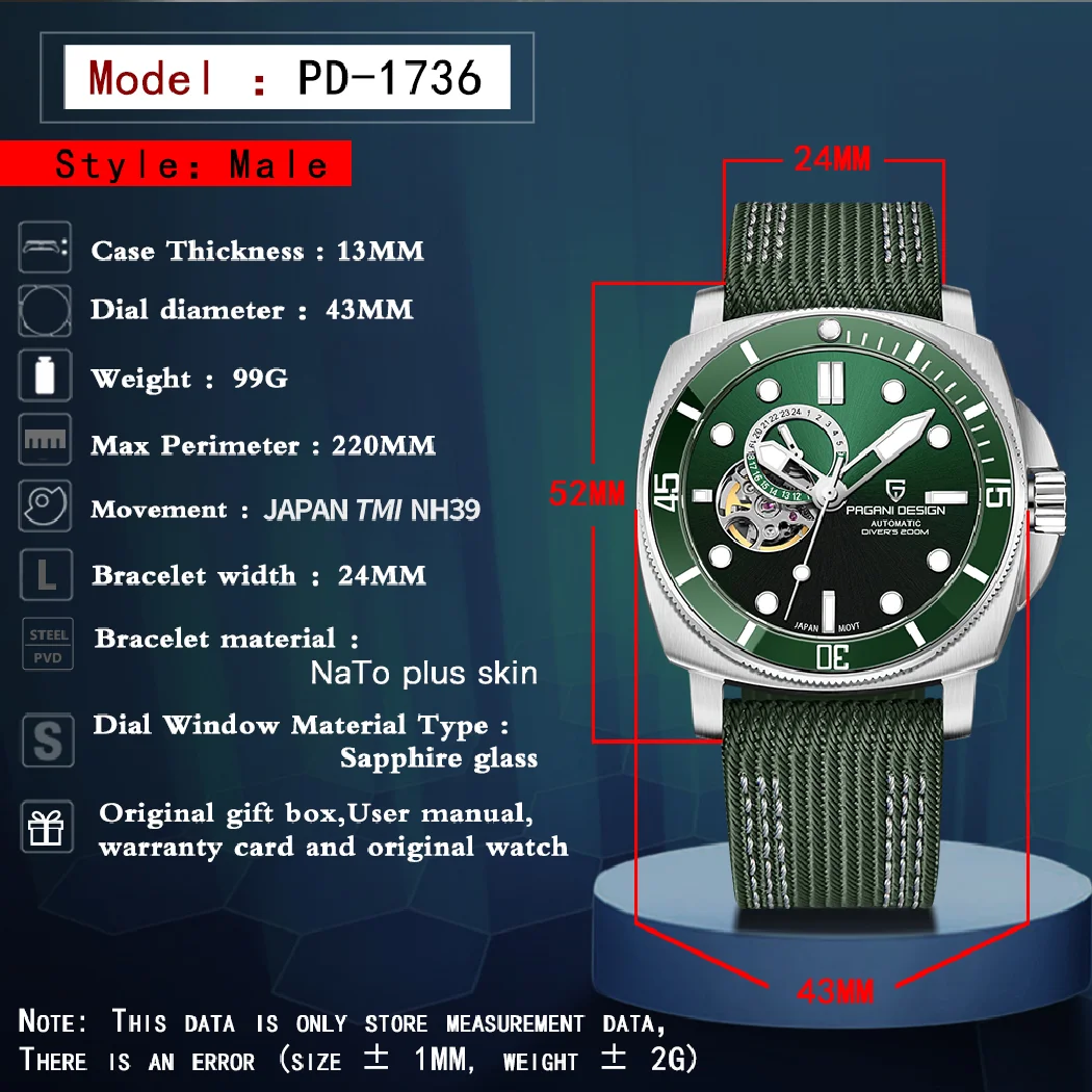 PAGANI DESIGN ساعات رجالية NH39 ساعة أوتوماتيكية فاخرة للرجال ساعة اليد الرجالية توربيون ساعة الهيكل العظمي للرجال 200 متر الغوص