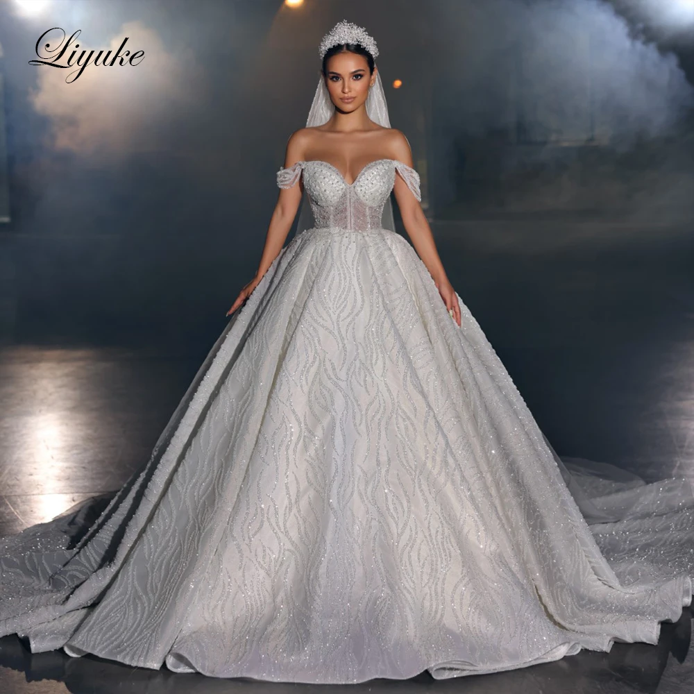 

Liyuke Stunning Sweetheart Ball Gown Wedding Dresses Full Of Luxury Beading Embroidery Lace Bridal Gowns Vestido De Noiva